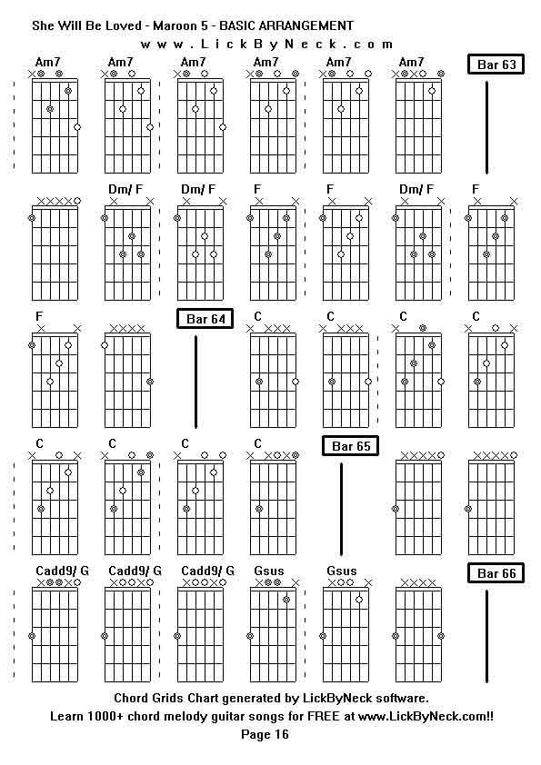 Chord Grids Chart of chord melody fingerstyle guitar song-She Will Be Loved - Maroon 5 - BASIC ARRANGEMENT,generated by LickByNeck software.